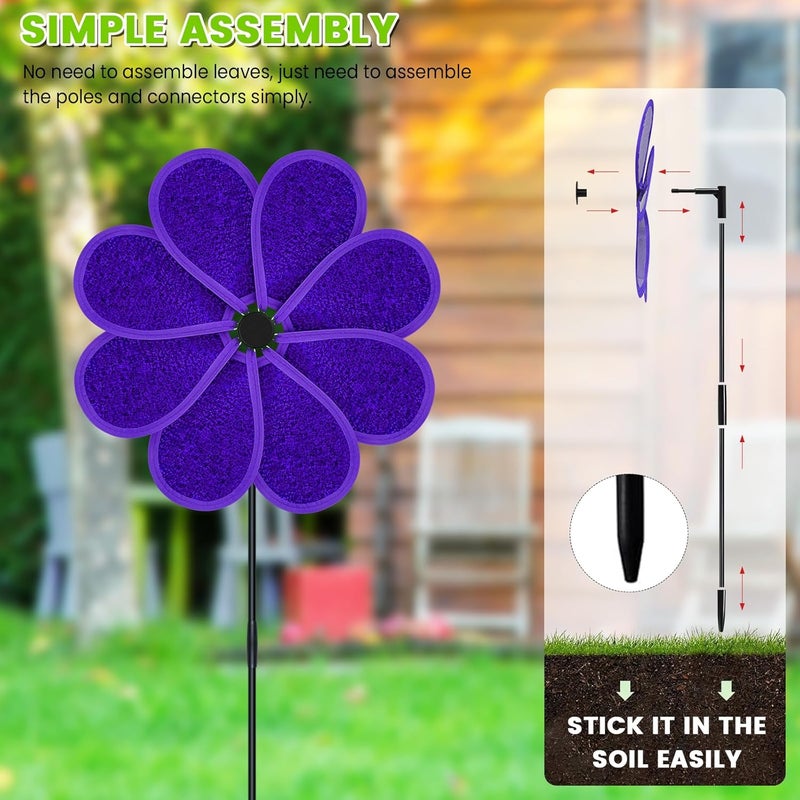 DECEED 4PCS 11.4" W x 28" H Reflective Pinwheels Sparkly Lawn Wind Spinners Colorful Rainbow Windmill for Garden Decoration Bird Devices Deterrent to Scare Birds Away (Multicolor-2 Four Colors) - Image 4
